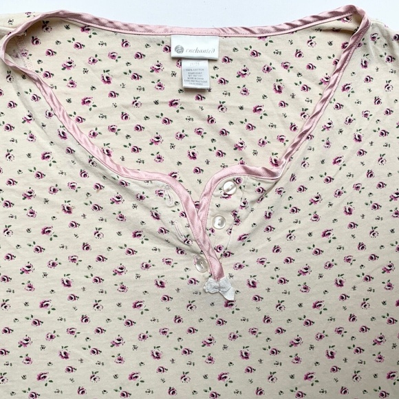 Vintage Ivory Baby Pink Floral Fairy Ditzy 100% Cotton Plus Size Top XXL 26/28 - Picture 3 of 8